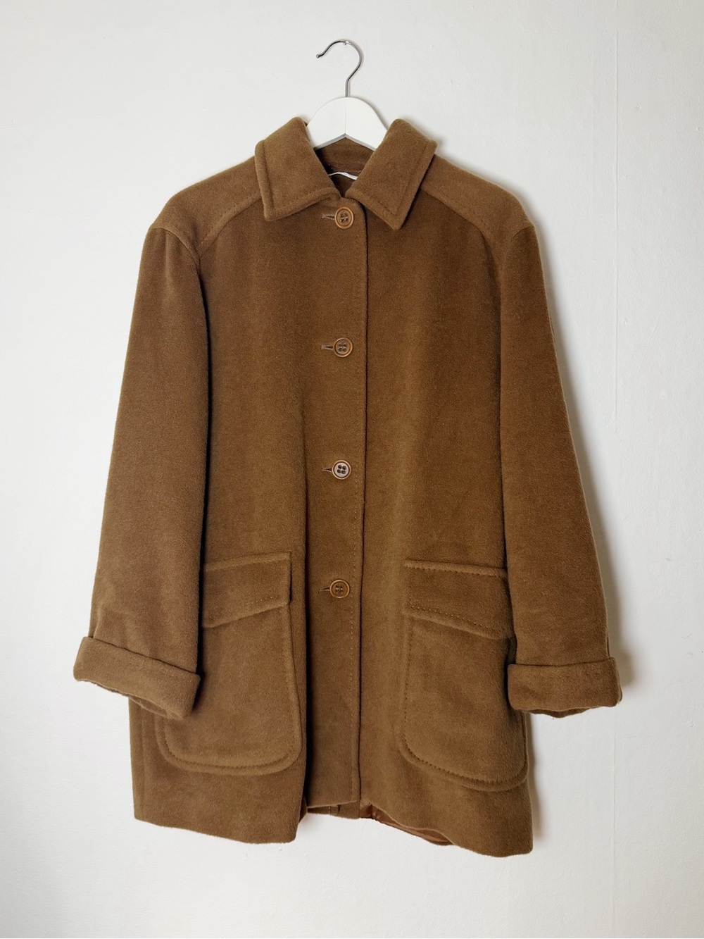 Max Mara Vintage 90s Camel Wool Cashmere Short Coat - White Tag Made in Italy